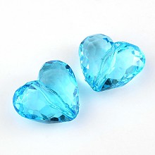 Honeyhandy Transparent Acrylic Beads, Heart, Sky Blue, about 25mm long, 28.5mm wide, 16mm thick, hole: 3mm, about 88pcs/500g