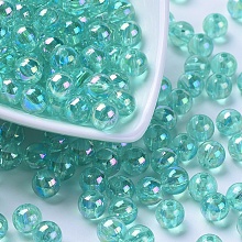 Honeyhandy Eco-Friendly Transparent Acrylic Beads, Round, AB Color, Medium Turquoise, 8mm, Hole: 1.5mm, about 2000pcs/500g