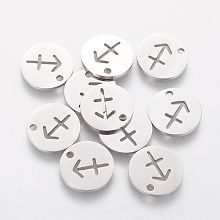 Honeyhandy 304 Stainless Steel Charms, Flat Round with Constellation/Zodiac Sign, Sagittarius, 12x1mm, Hole: 1.5mm