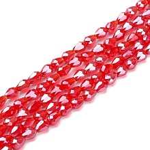 Honeyhandy Electroplate Glass Beads Strands, Pearl Luster Plated, Faceted, teardrop, Red, 6x4mm, Hole: 1mm, about 72pcs/strand, 15 inch