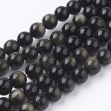 Honeyhandy Natural Golden Sheen Obsidian Beads Strands, Round, 8mm, Hole: 1mm, about 48pcs/strand, 15.5 inch