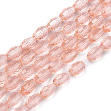 Honeyhandy Faceted Glass Beads Strands, Oval, Pink, about 6mm long, 4mm thick, hole: 1mm, about 72pcs/strand