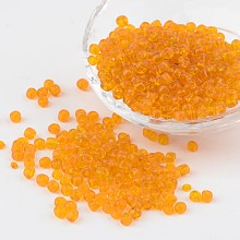 Honeyhandy 6/0 Glass Seed Beads, Transparent, Round, Orange, 4mm, hole: 1.5mm, about 496pcs/50g