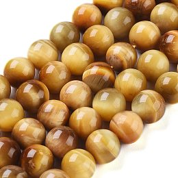 Honeyhandy Natural Tiger Eye Beads Strands, Dyed, Round, Dark Goldenrod, 10mm, Hole: 1mm