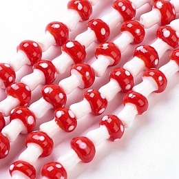 Honeyhandy Handmade Lampwork Beads Strands, Mushroom, Red, 12x16mm, Hole: 1mm, about 25 pcs/strand, 16 inch