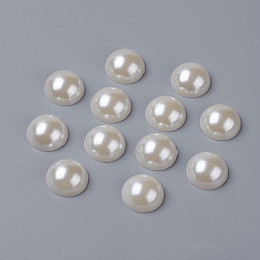 Honeyhandy Half Round Domed Imitated Pearl Acrylic Cabochons, Creamy White, 16x8mm