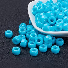 Honeyhandy Opaque Acrylic European Beads, Barrel, Sky Blue, 9x6mm, Hole: 4mm, about 1900pcs/500g