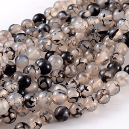 Honeyhandy Natural Dragon Veins Beads Strands, Dyed, Round, Gray, Size: about 6mm in diameter, hole: 1mm, 63pcs/strand, 15.5 inch