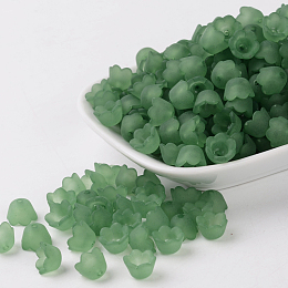 Honeyhandy Transparent Acrylic Beads Caps, Tulip Flower, Lily of the Valley, Frosted, Lime Green, 10x6mm, Hole: 1.5mm