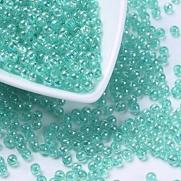 Honeyhandy Eco-Friendly Transparent Acrylic Beads, Round, AB Color, Medium Turquoise, 4mm, Hole: 1.5mm, about 1700pcs/50g