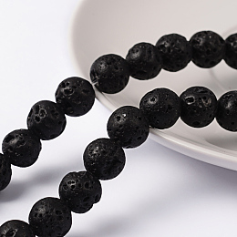 Honeyhandy 1Strand Natural Lava Rock Beads Strands, Round, Black, about 10mm in diameter, Hole: 1mm, about 40pcs/strand, 16 inch