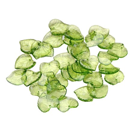 NBEADS 500g Transparent Acrylic Pendants, Leaf, Green, About 15mm Long, 15mm Wide, 2mm Thick, Hole: 1.5mm, 1700pcs/500g