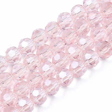 Honeyhandy Electroplate Glass Bead Strands, Pearl Luster Plated, Faceted, Round, Pink, 4mm