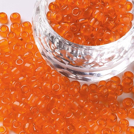 Honeyhandy Glass Seed Beads, Transparent, Round, Orange, 6/0, 4mm, Hole: 1.5mm, about 4500 beads/pound