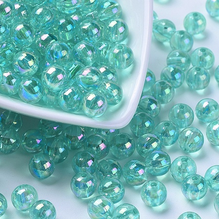 Honeyhandy Eco-Friendly Transparent Acrylic Beads, Round, AB Color, Medium Turquoise, 8mm, Hole: 1.5mm