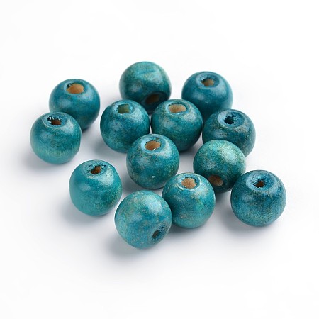 Honeyhandy Natural Wood Beads, Dyed, Round, Sky Blue, about 12mm in diameter, 10.5mm thick, hole: 3mm