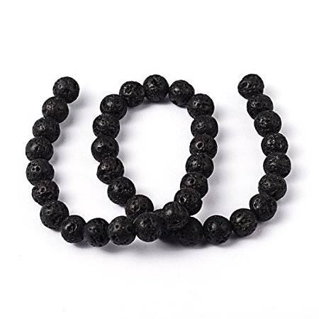 NBEADS 20 Strands Natural Lava Beads Strands, Round, Black, about 10mm in diameter, hole: 1mm, about 40pcs/strand, 16