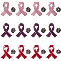 PandaHall 30pcs Pink/Red/Mauve Ribbon Pins Breast Cancer Awareness Brooches Lapel Pin Buttons