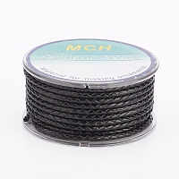 Honeyhandy Eco-Friendly Braided Leather Cord, Leather Jewelry Cord, Jewelry DIY Making Material, Black, 3mm, about 5.46 yards(5m)/roll