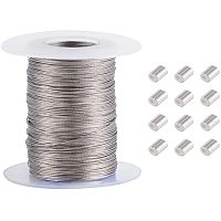 PandaHall Elite 328 Feet 0.5mm Heavy Duty Picture Hanging Wire, 304 Stainless Steel Photo Frame Hanging Wire with 30 pcs Aluminum Crimping Loop Sleeve for Mirrors Frames