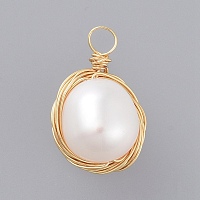 Honeyhandy Natural Baroque Pearl Keshi Pearl, Cultured Freshwater Pearl Pendants, with Real 18K Gold Plated Copper Wire, Oval, Seashell Color, 17~22x11mm, Hole: 2.5mm