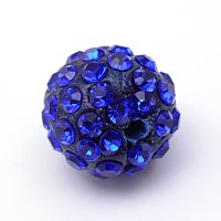 NBEADS 100 Pcs 12mm Sapphire Color Polymer Clay Clear Gemstones Cubic Zirconia CZ Stones Pave Micro Setting Disco Ball Spacer Beads, Round Bracelet Connector Charms Beads for Jewelry Making