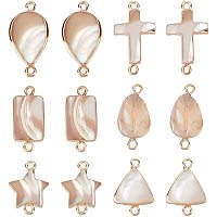 CHGCRAFT 12Pcs Star Freshwater Shell Pendant Connectors Triangle Teardrop Rectangle Shell Pendant Connectors with Gold Edge Wrapped