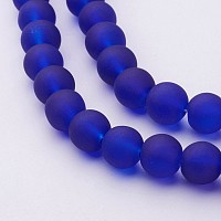 Honeyhandy Transparent Glass Bead Strands, Frosted, Round, Blue, 8mm, Hole: 1.3~1.6mm, about 99pcs/strand, 31.4 inch