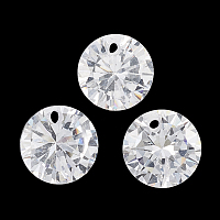 Honeyhandy Cubic Zirconia Charms, Faceted, Flat Round, Clear, 8x4.5mm, Hole: 1mm