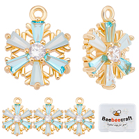 Beebeecraft Brass Micro Pave Pale Turquoise Cubic Zirconia Charms, Snowflake, Nickel Free, Real 18K Gold Plated, 13x11x3mm, Hole: 1mm, 10pcs/box