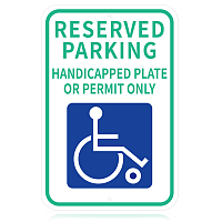 Globleland UV Protected & Waterproof Aluminum Warning Signs, Reserved Parking - Handicap Plate Or Permit Only Sign, Green, 450x300x0.85mm, Hole: 6mm