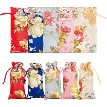 AHANDMAKER 10Pcs 5 Colors Silk Brocade Pouches Drawstring Gift Bags, Drawstring Gift Bag with Peony Pattern, Silk Pouches for Women Necklaces Earrings Bracelets Wedding Christmas Favor Bags