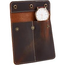 NBEADS Leather Watch Pouch, 5.16×5.16" Portable Double Watch Travel Case Watch Storage Bag Envelope Style Gift Bag with Snap Button for Jewelry Watch Organizer, Coconut Brown