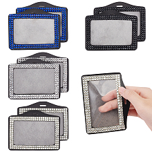 NBEADS 8 Pcs Rhinestone Badge Holders, 4 Colors Horizontal ID Badge Name Card Holder with Clear Window ID Pouch for Work School Metro Card Access Card Nurse Teacher, 10x7.8cm