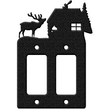 Arricraft Christmas Decor Elk and House Iron Double Gang Light Switch Wall Plate Cover Power Outlet Christmas Theme Black with Screw for Switch, Electric Outlets, GFCI and Dimmers 4.69x7.4in