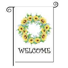 CREATCABIN Welcome Sunflower Welcome Garden Flags Flower Garland Summer Spring Decorative Yard Flag Small Vertical Double Sided Seasonal for Garden Farmhouse House Yard Lawn Outdoor 12.5 x 18 Inch