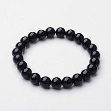 Honeyhandy Natural Black Agate(Dyed) Beaded Stretch Bracelets, 52mm