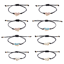 FIBLOOM 3 sets 3 colors Butterfly Alloy Enamel Link Bracelets Set, Adjustable Polyester Couple Bracelets for Best Friends Women, Mixed Color, Inner Diameter: 3-3/8 inch(8.7cm), 2Pcs/set, 1 Set/color