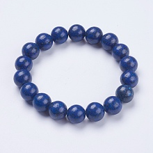 Honeyhandy Natural Lapis Lazuli Beaded Stretch Bracelets, Round, Dyed, 2-1/8 inch(53mm)