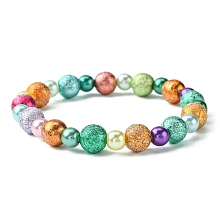 Honeyhandy Fashion Imitation Acrylic Pearl  Stretchy Bracelets for Kids, with Spray Painted Acrylic Beads, Colorful, 45mm