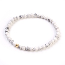 Honeyhandy Natural Howlite Stretch Bracelets, with 925 Sterling Silver Spacer Beads, Round, 2-1/8 inch(5.5cm)