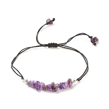 Honeyhandy Natural Amethyst Chips Braided Bead Bracelet, Gemstone Adjustable Bracelet for Women, Inner Diameter: 5/8~3-5/8 inch(1.6~9.3cm)