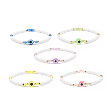 Honeyhandy Resin Evil Eye & Acrylic Beaded Stretch Bracelet for Women, Mixed Color, Inner Diameter: 2-1/8 inch(5.5cm)