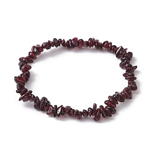 Honeyhandy Natural Garnet Chips Beaded Stretch Bracelets for Women, Inner Diameter: 2-1/4~2-1/2 inch(50~52mm)