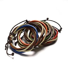 Honeyhandy Adjustable Leather Cord Multi-Strand Bracelets, Mixed Color, 53mm, 10x6mm