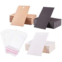 PH PandaHall 150 pcs 3 Colors 3.5x2 Inch Paper Earring Display Cards with 150 pcs Clear Self-Seal Bags, Blank Card Holder Paper Tags for Earring Ear Studs Jewelry Display, White/Black/Brown