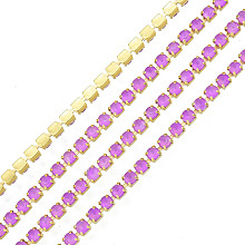 Honeyhandy Brass Rhinestone Strass Chains, Rhinestone Cup Chain, Imitate Fluorescent Style, Raw(Unplated), Light Amethyst, 2x2mm, about 23.62 Feet(7.2m)/Strand