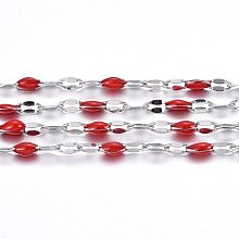 Honeyhandy 304 Stainless Steel Link Chains, with Spool, with Enamel, Soldered, Stainless Steel Color, Red, 4~10x2x0.4~2mm, about 32.8 Feet(10m)/roll