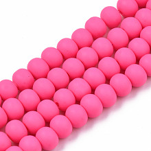 Honeyhandy Handmade Polymer Clay Beads Strands, for DIY Jewelry Crafts Supplies, Round, Hot Pink, 7x5.5mm, Hole: 1.6mm, about 69pcs/strand, 15.75 inch~16.14 inch(40~41cm)