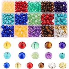 Arricraft About 460 Pcs Bead Jewelry Making Set, 16 Styles Synthetic Turquoise Lapis Lazuli Yellow Tiger Eye Gemstone Beads Glass Round Beads Spacer Beads Making for Bracelet Necklace Jewelry Sets